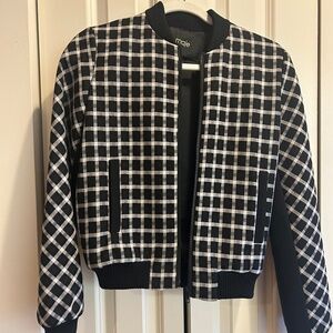 Maje Black & White Checkered Bomber Jacket